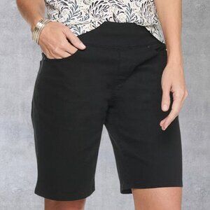 Classic Comfort Stretch High Rise Burmuda Length Pull On Womens Black Shorts